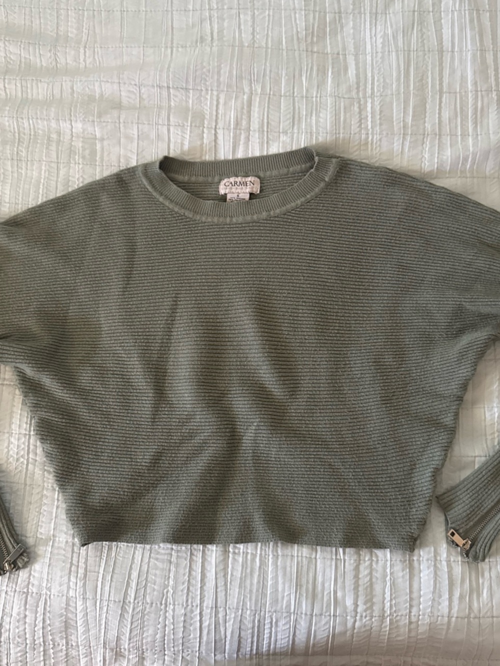 Carmen Marc Valvo Sage Ribbed Crewneck Sweater
